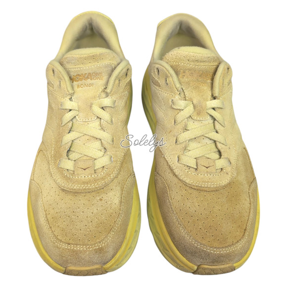 HOKA ONE Bondi L Suede Celery Lima Bean Green Yellow Sneaker Mens 10 Womens 11 - Picture 2 of 12